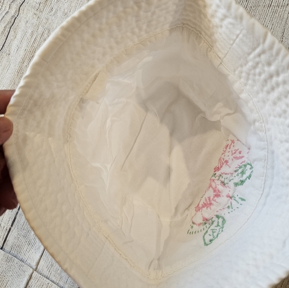 Vintage 90's Y2K White Cotton Floral Embroidered Bucket Hat Boho Cottage Coquett - Picture 4 of 5